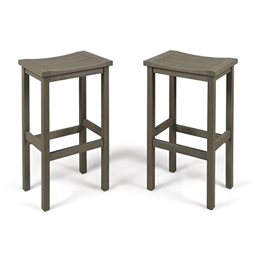 Christopher Knight Home Caribbean Outdoor 30" Acacia Wood Barstools, 2-Pcs Set, Grey Finish by Christopher Knight Home - Used condition - US$54.24