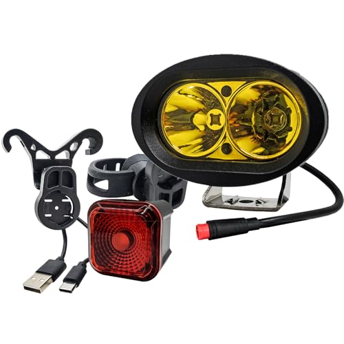OZ-USA E-Bikes Neon Yellow High-Output 2-Pin LED Headlight & USB Rechargeable 4-Mode Smart Sensor Brake Light Compatible with Vamoose Mammoth Rad Power Bikes RadMini RadRover RadExpand RadRunner