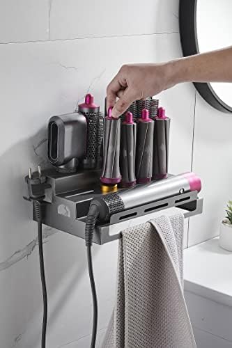 Hosoncovy Aluminum Alloy Wall Mount Holder Organizer Stand Storage Rack with Towel Holder Tabletop Organizer for Dyson Airwrap Styler and Brushes