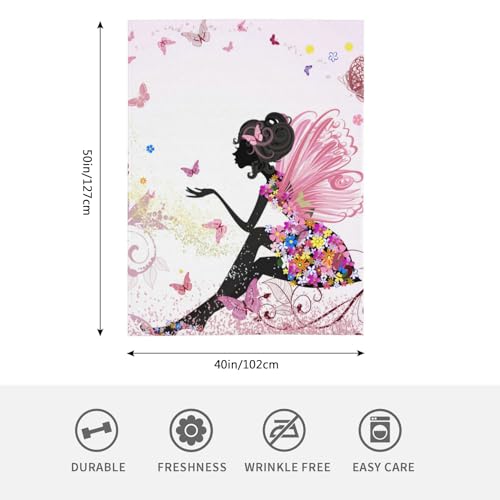 HGOD DESIGNS Butterfly Throw Blanket Cartoon Flower Fairy in the Environment of Butterflies Soft Blankets and Throws 100x130cm Caring for Women Men - Image 2