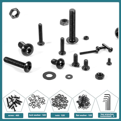 Besarme 8859 2024 Pcs Metric Screw Assortment, Bolts And Nuts Assortment Metric Machine Screw Assortment M2 M3 M4 M5, 10.9 Alloy Steel Black Zinc Plated Hex Button Head Screws Nuts Bolts And Washers Set thumb #2