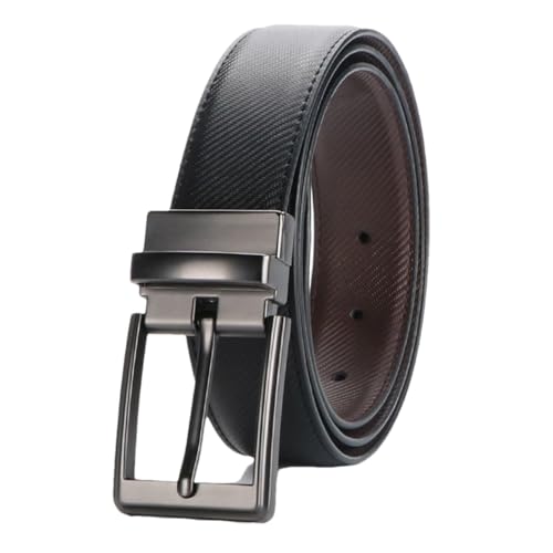 Men's Leather Reversible Belt Rotate Buckle Fashion Work Business Dress Belt
