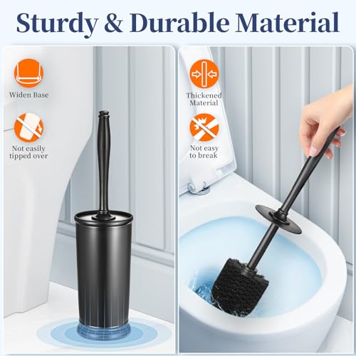 Image of Toilet Bowl Brush Holder Set: 2 Pack Modern Deep Cleaning Bathroom Toilet Scrubber with Caddy for Rv - Rim Decorative Accessories Cleaner Brushes for Toilet - Black