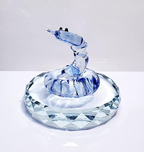 Handmade Crystal Glass Blue Snake with Base Coloured Glaze Figurine Animal Blown Glass Living Room Paperweights Birthday Gift Table Decor