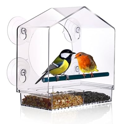 Clear Window Bird Feeder for Outside,Window Bird Feeder with Strong Suction Cups,Clear Window feeders for Viewing, Removable Tray and Large Seed Capacity,Easy-to-Clean