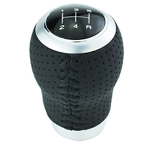 Temzzer 5 Speed Gear Shifter Lever knob Car Shift Stick Handle Light PU Leather Transmission Shift Head for Most Manual Automotive Vehicles (Black Stitches)