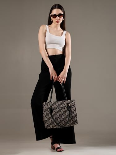 Image of ENSAC Cotton Tote Bag for Women, Stylish Handbag for women with Zip Closure | Fit for Office Bag, College, Travel Use | Handcrafted in India