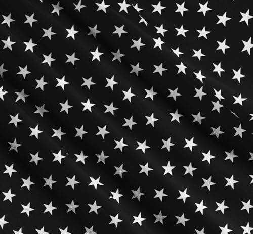 Image of Soimoi Black Cotton Cambric Fabric Stars Star Printed Fabric 1 Meter 58 Inch Wide