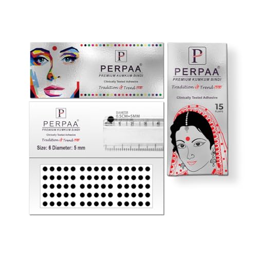 Image of PERPAA Premium Velvet Sticker Kumkum Bindi Box of 15 Flaps - Pottu for Women,Ladies, Girls (Size 6, Diameter 5mm, Black)
