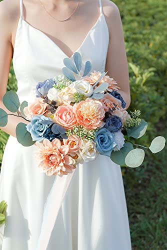 Udoula Blush Artificial Flowers Combo Pack, Faux Cream Flowers Wedding Combo Arrangement For Diy Wedding Bouquets Combo Arrangements Party Bridal Baby Shower Centerpieces(Blue) #TOP2