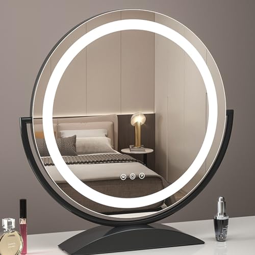 Lusterko do makijażu LED ze sterowaniem dotykowym, obracane o 360° oświetlenie kosmetyczne, ładowalne, z 3 ustawieniami kolorów, konstrukcja ze szkła HD, dla kobiet i dziewcząt