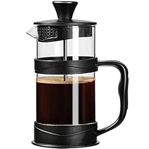 PARACITY French Press Coffee/Tea Maker, Camping Mini Coffee/Tea Press of 304 Stainless Steel Filter and Heat Resistant Glass, Cold Brew Coffee Maker 11.8OZ for Travel& Home Gift(Black)