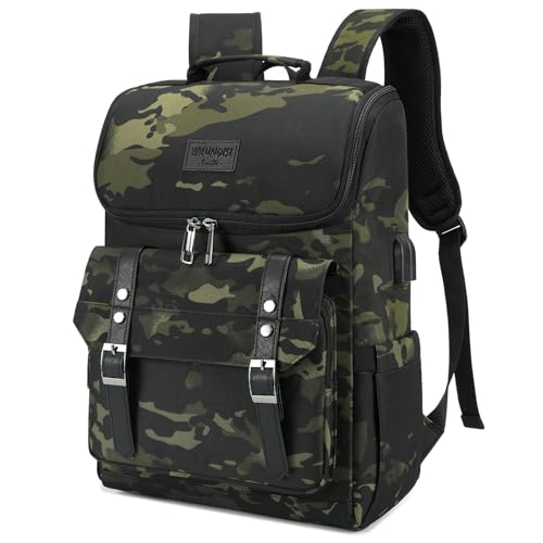 Image of YALUNDISI Vintage Backpack Travel Laptop Backpack with usb Charging Port for Women & Men College Backpack Fits 15.6 Inch Laptop Camouflage Green