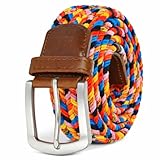 East/18 Perfect Fit Mens Woven Stretch Belt - Elastic Braided Golf Belt for Men, Stretchy Web Fit, No-Hole Design, Casual Jeans & Summer Wear - Large/X-Large - Carnival