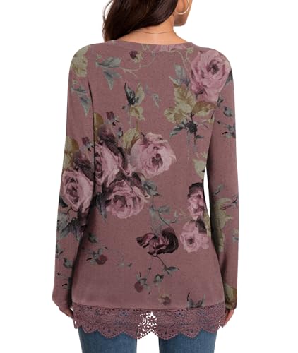 Netsmile Women's Tops Fall Long Sleeve Tunics Loose Dressy Casual Shirts Lace Hem Sweatshirt for Leggings3