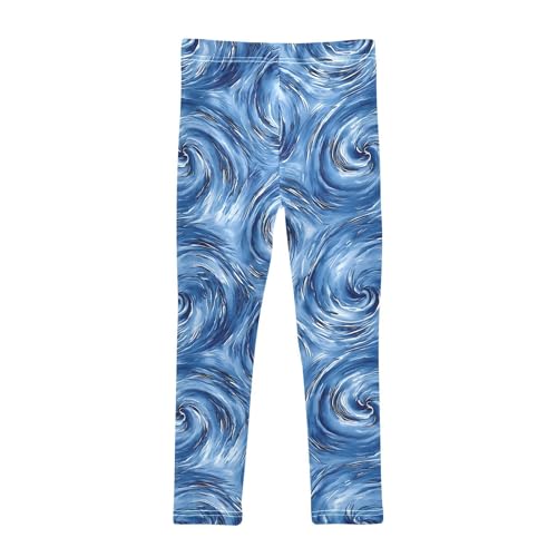 Blue Swirls Tie Dye Girls Leggings Soft Stretch Workout Yoga Dance Pants for Kids Casual Tights2