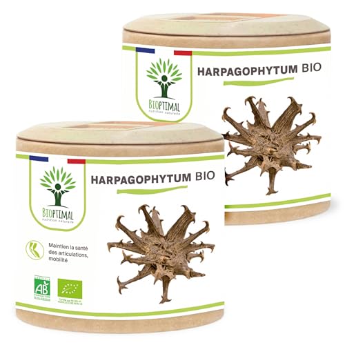 Harpagophytum Bio - Bioptimal - Complément alimentaire - Articulation Anti-inflammatoire - Harpagoside Naturel - 100% Poudre de Racine Pure - Fabriqué en France - Certifié par Ecocert - 2 x 60 gélules