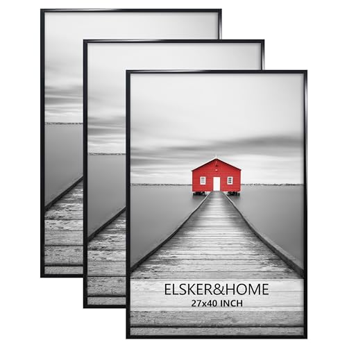 ELSKER&HOME 27x40 Poster Frame 3 Pack, Black Picture Frame for Horizontal or Vertical Wall Mounting, Sturdy and Scratch-proof
