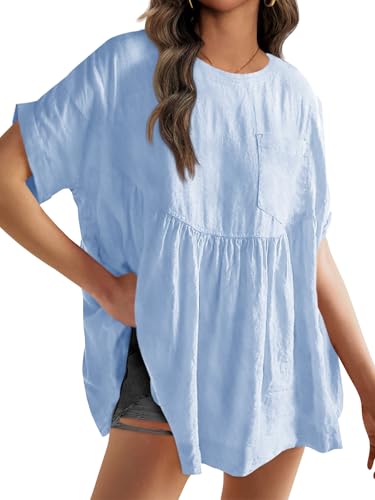 Image of Tankaneo Womens Summer Babydoll Tops Casual Loose Fit Peplum Oversized Tunic Shirts