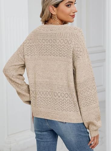 Image of JOCAFIYE Womens Sweaters Casual Long Sleeve V Neck Lightweight Hollow Out Pullover Sweater Tops