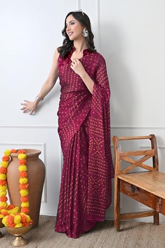 Image of MIRCHI FASHION Saree for Woman Chiffon Georgette Solid with Contrast Border | Lightweight Daily Wear Women's Sari and Printed Blouse Piece