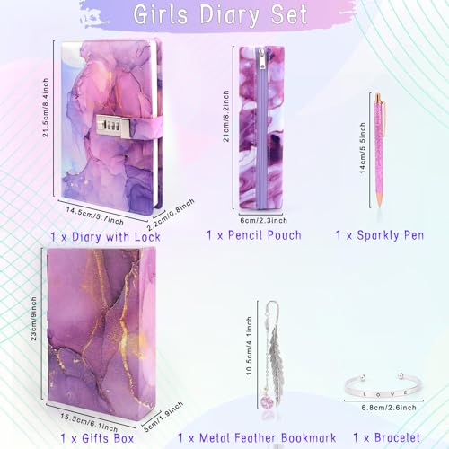 Image of Diary With Lock for Girls Ages 8-12,birthday Gifts for Journals Set With Pen Pencil Case Bookmark,kids Notebook Locking Secret Diary Christmas Gifts for Girls 8 9 10 11 12 Years Tweens Teens