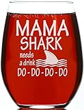CARVELITA Mama Shark Needs A Drink 15oz Funny Stemless Wine Glass, Novelty Gifts For Mother, Mom Gift For Birthdays, Mother's Day, Christmas, Holidays, From Daughter, Son, Husband, Nephew