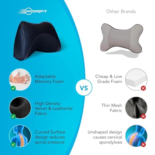Image of Neodrift 'NeckFlow' - Memory Foam Orthopedic Neck Support Car Headrest Velvet Cushion Pillow for Neck, Head, Shoulder Pain-Relief for Car Seat, Gaming Chair, Office Chair (Set of 1) Colour - Beige