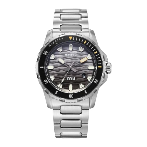 Image of Titan Zero Hour Diver's 100m Analog with Black Dial Silver Stainless Steel Strap Watch for Men - 10067KM01