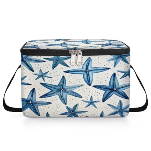 GzLeyigou Starfish Lunch Bags for Women Men 9 Cans, Hot & Cold Food Delivery Bag Insulated Grocery Bag Insulated Lunch Box Ocean Starfish blue Cooler Bag for Office Work Picnic Beach