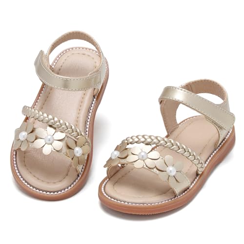 Image of Kolan Toddler Girl Sandals Open Toe Flat Princess Dress Shoes Little Kids