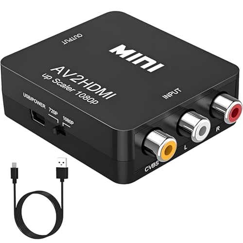 Convertisseur RCA vers HDMI, Adaptateur AV vers HDMI, Convertisseurs Vidéo Audio Composite RCA 1080P CVBS avec Câble D'alimentation USB pour Caméra PS2 SNES VHS Xbox...