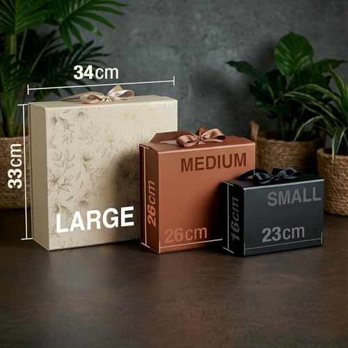 Image of RBS - LARGE Gift Box (34 x 33 x 10cm) Gift Box for Packaging (1 Pack) Hamper Box for Gift Holds Upto 10 kg Gift Packing Box Gift Boxes for Gifting Hamper Box (L - Beige Gold Floral)