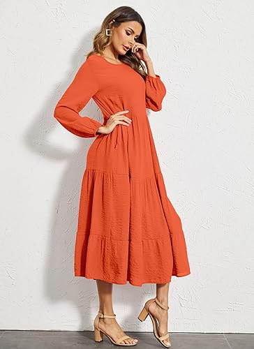 Image of Halife Women's Summer Casual Maxi Dresses Flowy Ruffle Boho Long Dresses with Pockets