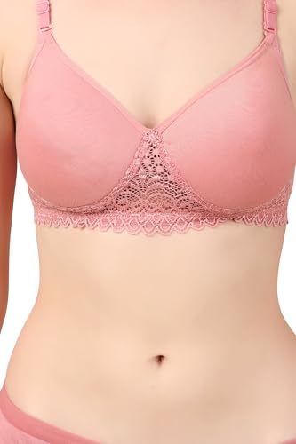 Image of ESAKI Women's Cotton Lace Lingerie Set | Padded Wire-Free Comfort Bra & Panty Combo | Everyday Essentials in Nude