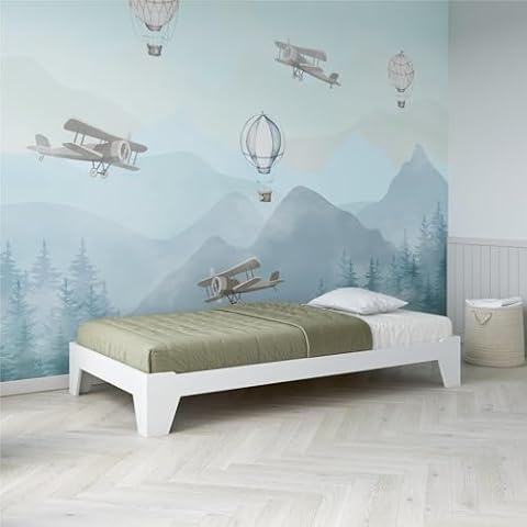 Little Seeds Maverick Kids Montessori Floor Bed​ with 2 Heights, Twin, White Cover