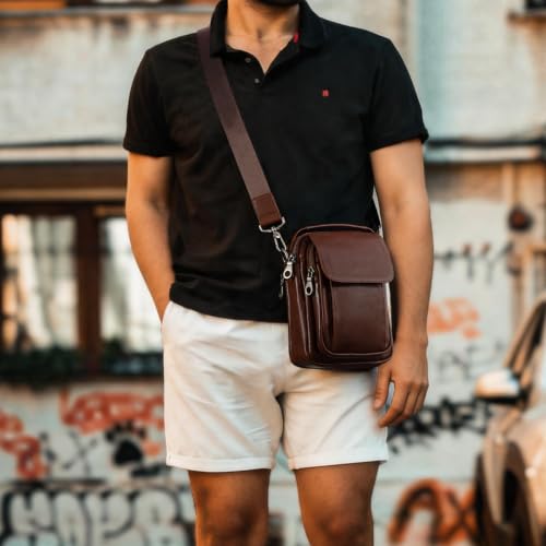 Image of Augus Genuine Leather Small Messenger Bag Crossbody