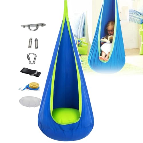 Columpio Cueva Colgante, Hamaca Tipo Cápsula, con Bomba De Aire Y Cojín Inflable, Carga Máxima De 80 Kg, Tela Resistente, para Interior/Exterior, Jardín Y Dormitorio.,Blue