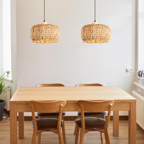 Mgcanyu Boho Pendant Lights Kitchen Island, 11.8" Bohemian Rattan Hand-Woven Light Fixture Natural Seagrass Weaving Lighting Hanging Ceiling Chandelier for Restaurants Living Dining Room Farmhouse - Image 4