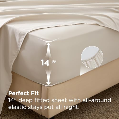 Image of Bedsure 7 Pieces Full Comforter Set Premium Series, Hotel Luxury Soft Bed in a Bag, Goose Down Alternative, Safe for Sensitive Skin Bedding Comforter All Season Medium Warmth, Beige Wavy Quilted