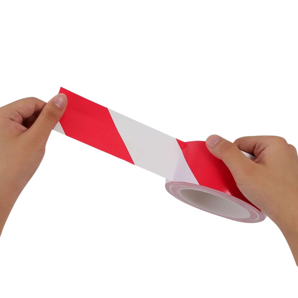 Générique Rubalise Rouge et Blanc, Ruban de signalisation de chantier, travaux, balisage, périmètre de sécurité, zone de danger, marque (6pcs)