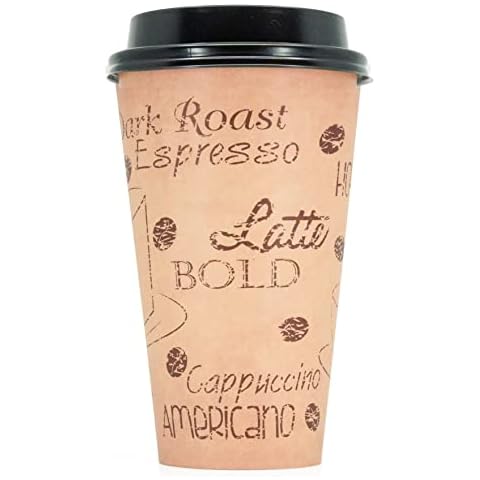 ECODESIGN-US 20 Ounce Disposable Paper Coffee Cups with Black Lids - 50 Sets - Coffee Latte Macchiato To Go Large Portion Cover