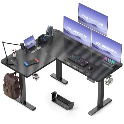 Image of WALKINGDESK Reversible L Shaped Standing Desk Height Adjustable with Cup Holder, Electric Corner Computer Desk, Sit Stand up Home Office Desk, Ergonomic Gaming Desk, Black, 55X45 Inches