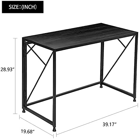 COMHOMA Writing Computer Desk Office Folding Table Modern Simple Work Study Desk Industrial Style PC Laptop Table for Home Office, No Assembly Required, Black