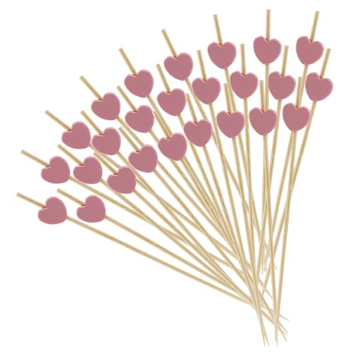 VDAMZVO Pink Heart Cocktail Picks, 100Pcs, 4.7 Inch Bamboo Toothpicks