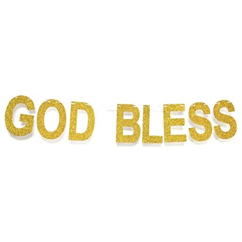 God Bless Baptism Banner Gold Glitter Letter Sign,Communion Party Banner,Christening Decoration for Wedding, Baby Shower Party Cover