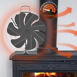 Kit Ventilador Chimenea Nizirioo - Ventilador para estufa de chimenea (7 hojas, con termómetro, sin electricidad, para cualquier tipo de horno)