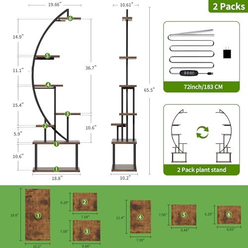 Plant Stand Indoor with Grow Lights: Large Plant Shelf for Multiple Plants, 2 Pack Plant Shelves 7 Tiered, Lighted Corner Flower Stands Half Moon, Black Plant Holders Indoor Tall for Living Room Patio