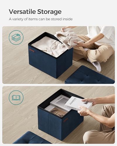 Image of SONGMICS Small Folding Storage Ottoman, Midnight Blue | Foot Rest Stool, 12.2 x 16.1 Inches, 286 lb Capacity, Bedroom, Dorm, ULSF200Q01