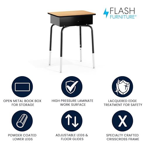 Image of Flash Furniture Metal Student Desk with Open Book Box, Natural, 10-Pack